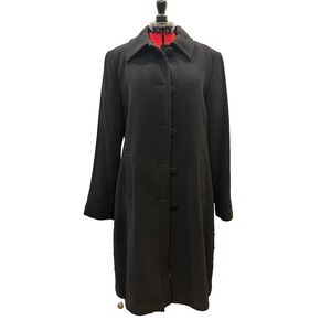 Vtg CECIL GEE of London Wool Cashmere Blend Overcoat Black Full Length womens M